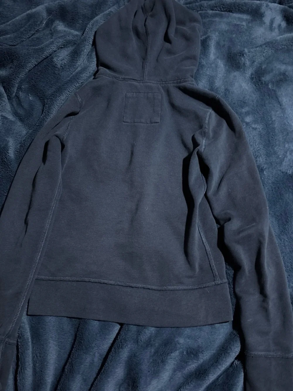 abercrombie kids navy zip-up hoodie with cream lettering